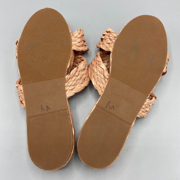KAANAS‎ Inagua Crossover Raffia Braid Sandals Size 9 Beige Pink Flatform Slides - Picture 4 of 10